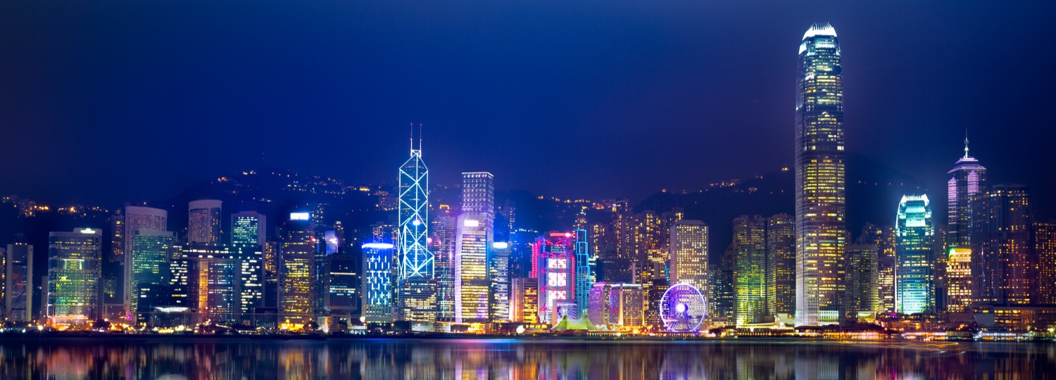 City shot of Hong Kong lit up at night